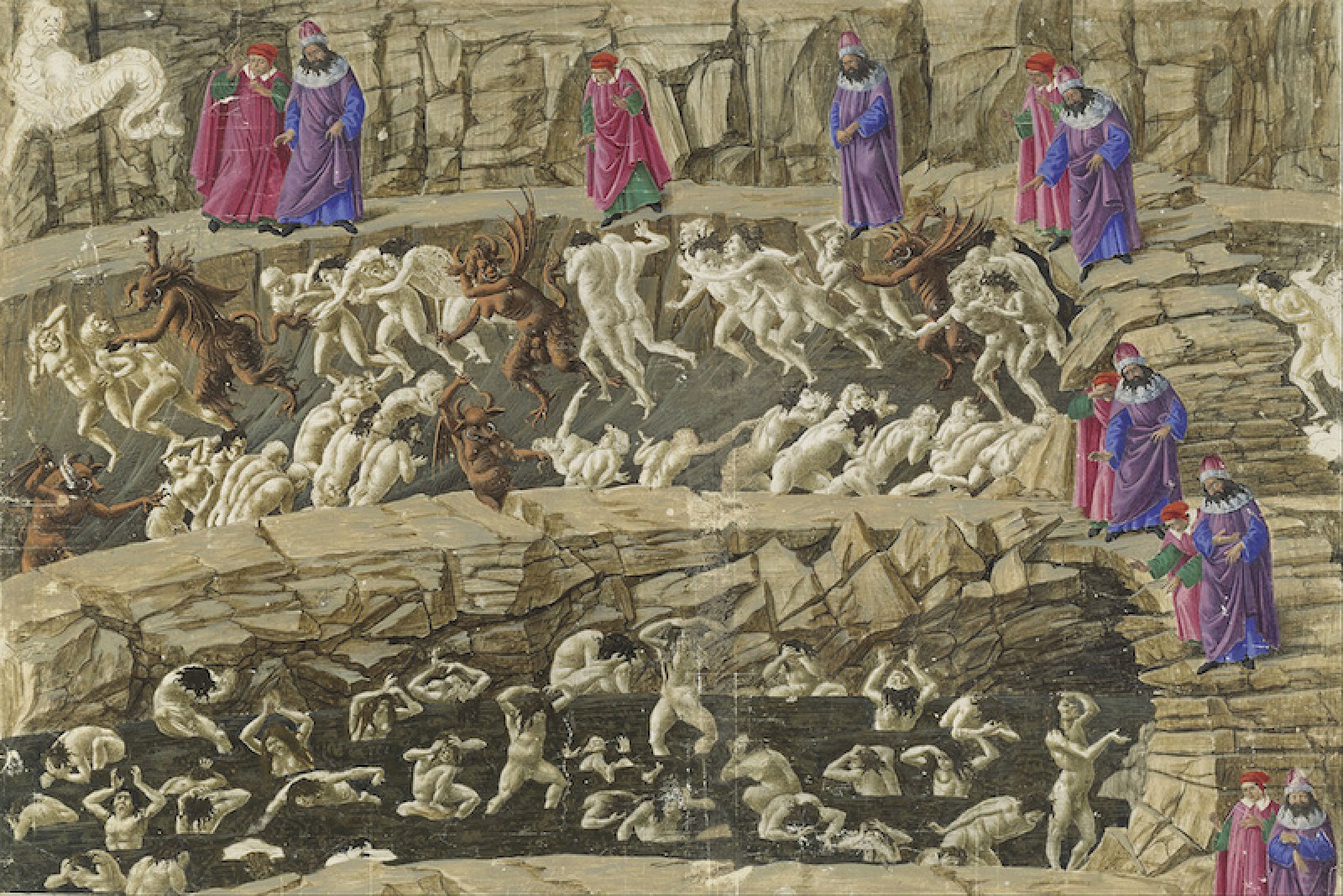 Il·lustració del «Cant XVIII» de l''Infern'de Dante, Sandro Botticelli (c. 1480). Gemäldegalerie, Berlín.