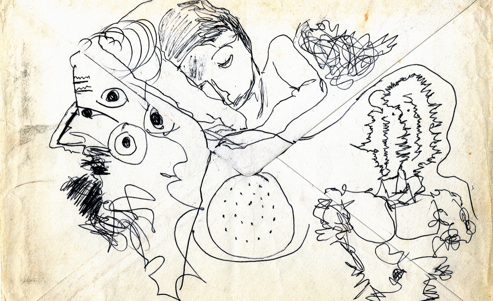 Il·lustració de Joan Vinyoli en un sobre, probablement feta als anys setanta.