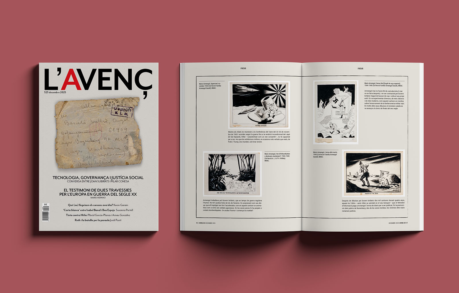 En coberta, Sobre enviat a Àngel Barceló quan era presoner amb el número 61909 al camp de concentració de Mauthausen (MHC). Interior, imatges de 'Tinta contra Hitler', de Mario Armengol (MNAC)