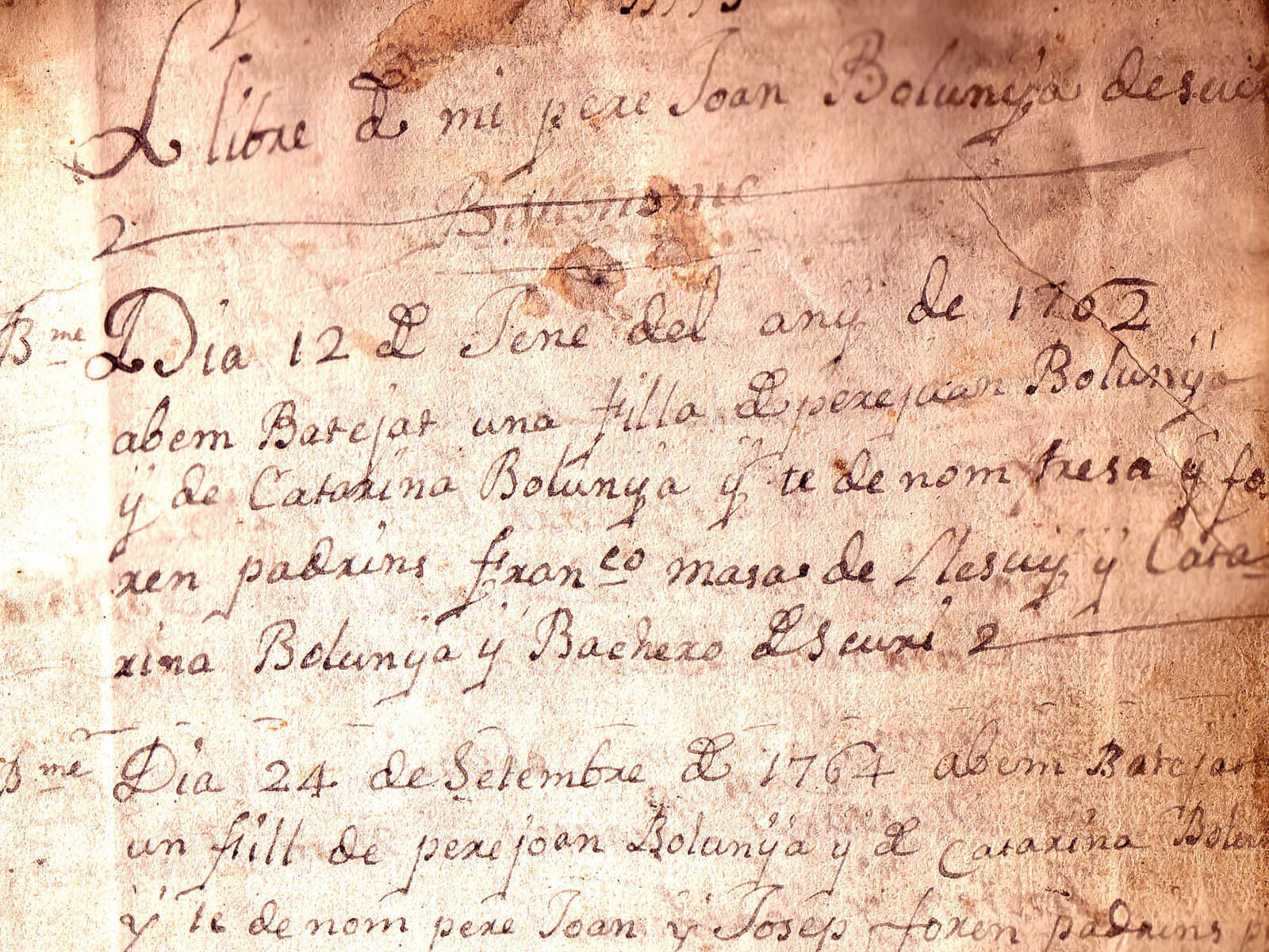 Llibre de memòries, Casa Bolunya, S. XVIII, Pallars Sobirà